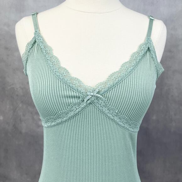 H&M Divided‎ Womens Babydoll Slip Dress S Ribbed Lace Trim Y2K Noughties Revival - Picture 2 of 6